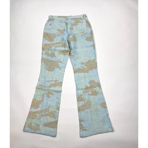 120% Lino Italy Camo Linen Flare Pants‎ Women 42 S Zip Closure 5-Pockets RARE! - Picture 2 of 12